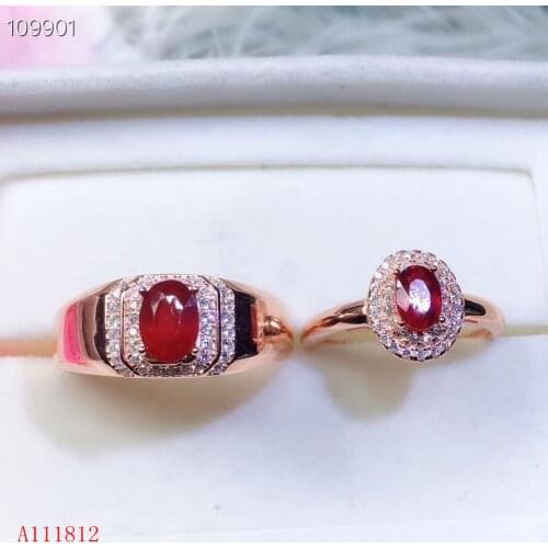 KJJEAXCMY fine jewelry 925 Silver-inlaid Natural Ruby Ring Couple Suit Support Detection