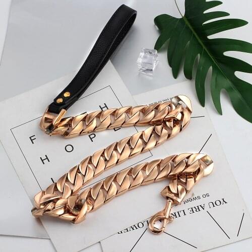 Metal Pet Chains Stainless Steel Dog Leash Steel Chain HighEnd custom Show Leather Handle Bully dogs Doberman Traction Necklaces