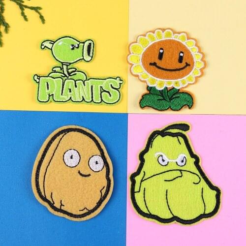 Cartoon plant sunflower short melon wrist bean gun Embroidered Patches Iron On Diy Appliques for Jeans Clothes Backpack Badge