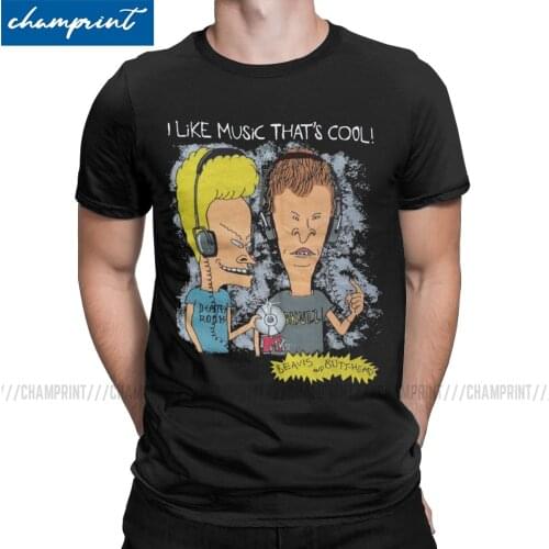 Beavis And Butthead T Shirt for Men Pure Cotton Awesome T-Shirt 90s Funny Music Cartoon BB Tees Short Sleeve Clothes Printed