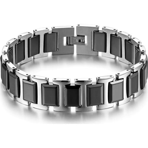 BONISKISS 16mm Mens High Quality Punk Bracelets Ceramics Male Stainless Steel Bangle Charm Bijoux Jewelry For Man Wholesale