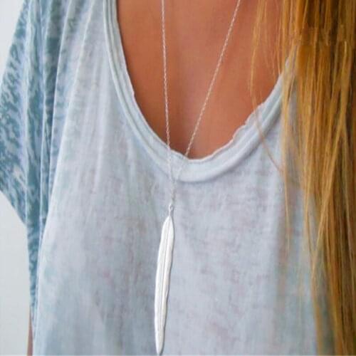 2021 New Fashion Womens Vintage Long Necklace Jewelry Gold/silver Color Simple Feather Pendant Necklaces Jewelry Gifts