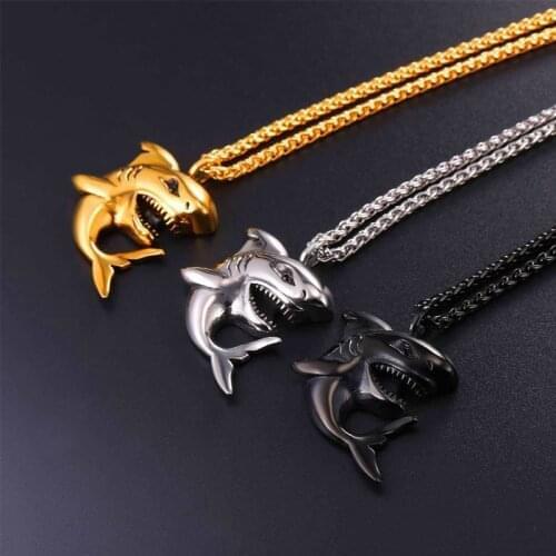 New Trendy Shark Pendant Necklace Mens Necklace Fashion Metal Animal Pendant Accessories Party Jewelry Three Colors