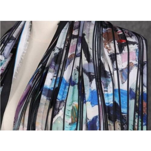 Pleated pleated color ink brushstroke pattern black striped texture fabric