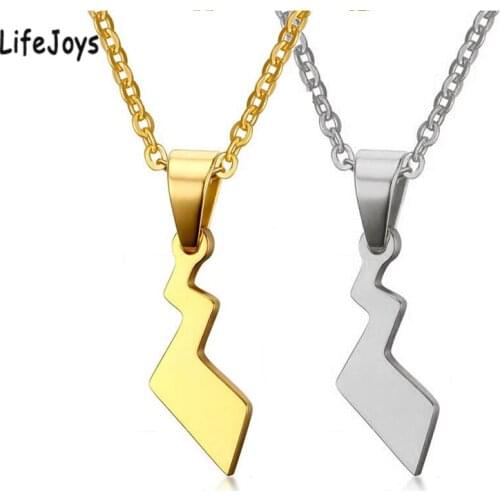 Anime Lightning Pendant Necklace Women Stainless Steel Cute Tail Pendant Cartoon Jewelry Gold Silver Color Girls Gift Quality