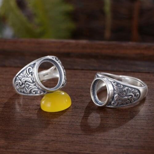 Joanlyn Ring Blank (8x10mm/10x12mm Oval Blank) Adjustable Thai Sterling Silver Ring Base Oval Cabochon Ring Setting R874B
