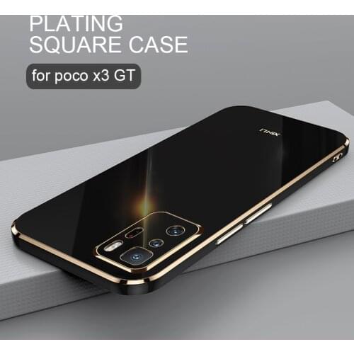 Luxury Plating Square Gold Frame Phone Case On For Xiaomi Mi Poco X3 Gt 5g X3gt Pocox3 electroplate Soft Silicone Back Cover