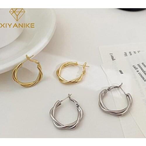 XIYANIKE 925 Sterling Silver Hemp Pattern Round Big Hoop Earrings Female Punk Fashion Personality Jewelry Lover Gift Cережки
