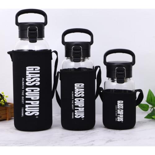 600/1000/1500ml Large Capacity Glass Water Bottles For Girls BPA Free Hot Water Bottle With Portable Cover Travel Mug Tea Cup