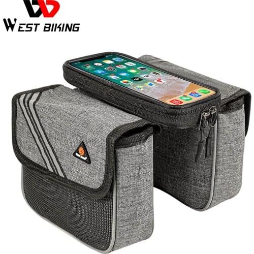 WEST BIKING Reflective Bicycle Bag 6.5 Inch Phone Bag Rainproof Front Frame Bag Sensitive Touch Screen MTB Road Bike Accessories