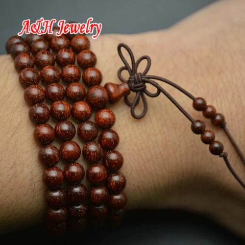 Super High Quality Natural Pterocarpus Santalinus 108 Mala Bracelet 8mm Red Wood Beads Unisex Prayer Jewelry