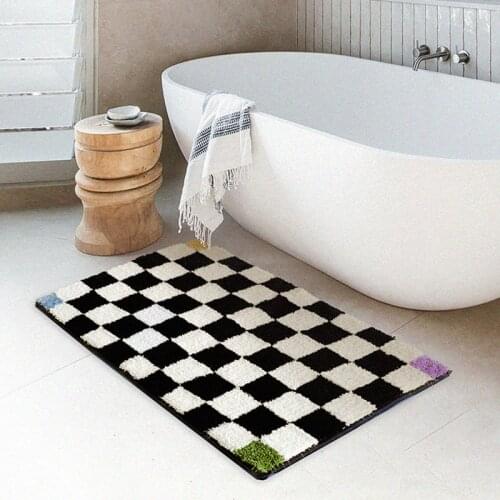 Vintage Grids Bathroom Mat Soft Fluffy Rug Bedroom Bedside Carpet Function Entrance Floor Anti Slip Pad Aesthetic Home Decor