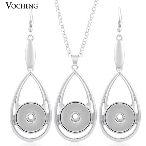 Vocheng Ginger Snap Button Jewelry Set 18mm Water Drop Pendant with Stainless Steel Chain NN-343