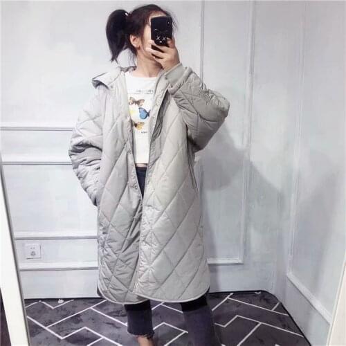 TRAF Women 2021 Fashion Warm Hooded Cotton Jacket Retro Long Sleeve Pocket Side Split Coats Streetwear