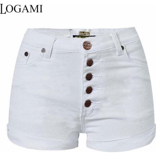 LOGAMI Highwaisted Shorts Jean Casual Elastic Slim Denim Short Feminino Jeans Summer Shorts for Women 2017 White