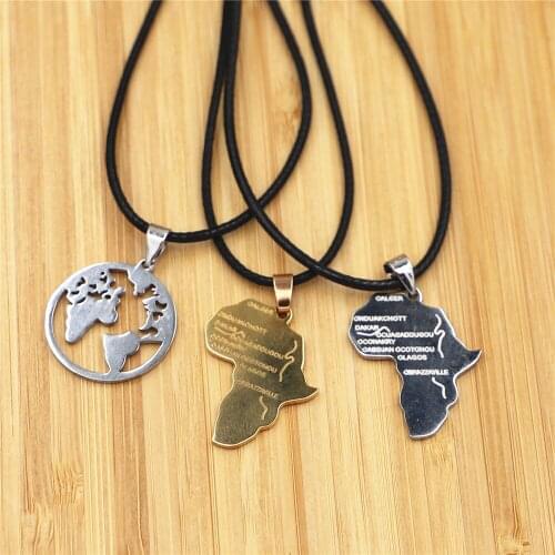 Women Men Silver Color/Gold Color Ethiopian Jewelry Wholesale African Map Hiphop Item Anniyo Africa Map Pendant Necklace
