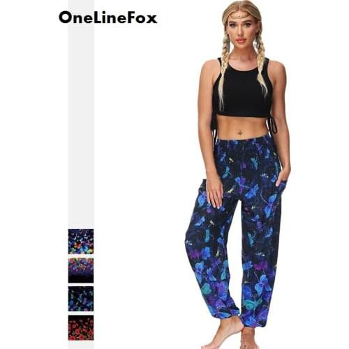 OneLineFox Womens Summer Boho Lantern Harem Loose Yoga Pants Casual Lightweight Breathable Elastic Waist Pajama Pants