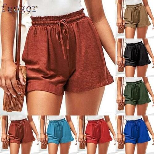 FEOGOR Pants women Casual shorts 2021 summer new product linen A-line wide-leg elastic lace-up shorts womens casual pants