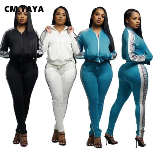CM.YAYA Sport Leopard Patchwork Womens Set Zipper Sweatshirt Tops Legging Pants Set Sweatshirt Fitness Two Piece Matching Set