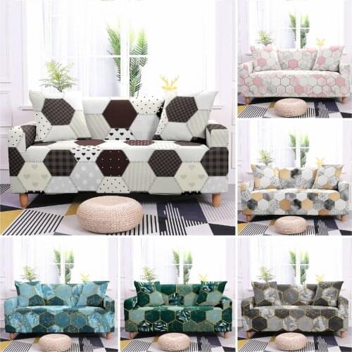 1/2/3/4 Seaters Hexagon Geometric Sofa Covers for Living Room Elastic Sofa Slipcover Loveseat Sectional Couch Protective Cover