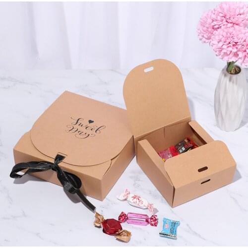 1pc Simple Marble Style Bowknot Soft Box Creative Kraft Paper Candy Box Gift Box With Satin Ribbon Party Festival Supplies
