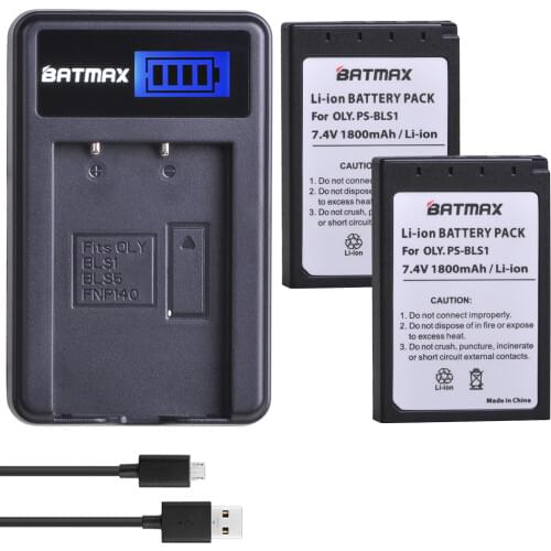 2pack BLS 1 BLS1 BLS-1 Rechargeable Li-ion Batteries +LCD Charger for OLYMPUS E-PL1 E400 E410 E420 E450 E620 E-P1E-P2