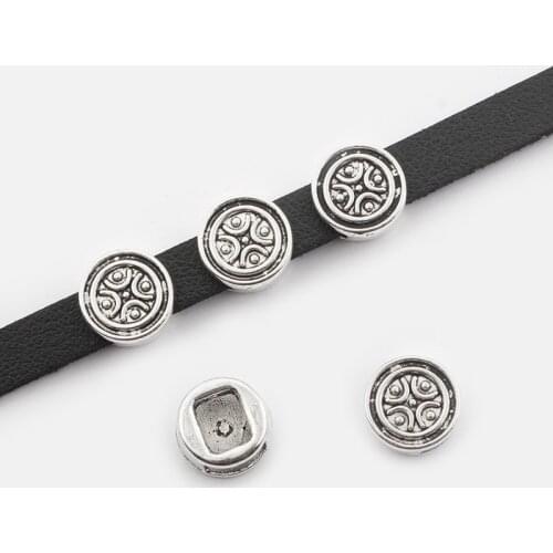 20pcs Charms Flat Slider Beads Spacer For 6mm Flat Leather Cord Bracelet Jewelry Making Material Accessories