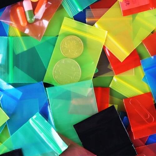 200pcs Color Small Plastic Recyclable Bags Solid Color Mini Zip lock Baggie Plastic Zip lock Storage Bags Jewelry Coin Package