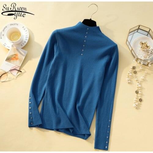 2021 New Solid Half Turtleneck Womens Knitwear Autumn and Winter Slim Pullover Women Plain Long Sleeve Knitwear OL Style 10989