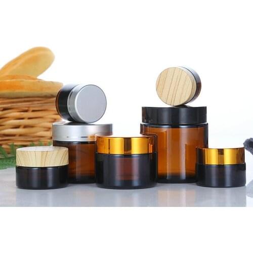 500pcs Amber Glass Refillable Ointment Bottles Empty Cosmetic Jar Pot Eye Shadow Face Cream Container 5/10/15/20/30/50/60g