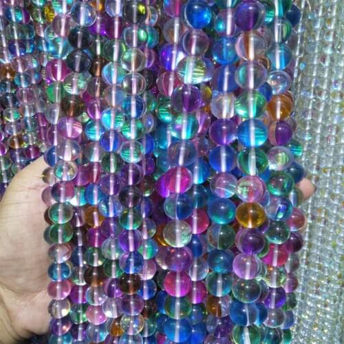 6/8/10/12mm Round Smooth Colorful Flash Stone Beads Strand 15" For DIY Bracelets Jewelry Making Natural Stone Loose Beads