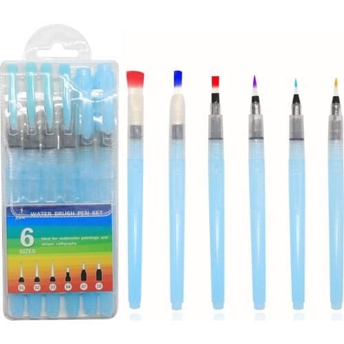 Eval 6Pcs Large Capacity Refillable Water Paint Brush Set Different Shape Soft Calligraphy Brush Drawing Pen Art Supplies
