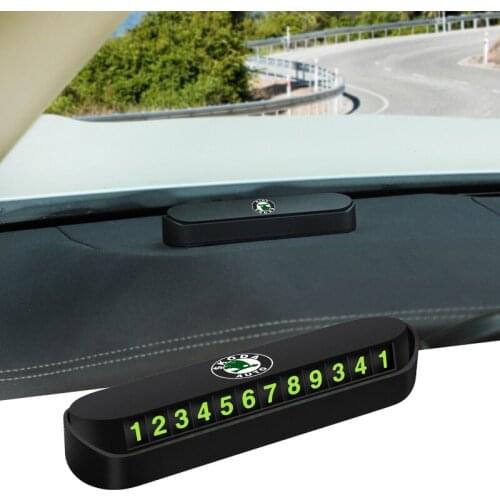ABS Luminous Car Temporary Parking Card Hidden Switch Phone Number Card Accessories For Skoda Octavia Superb Kodiaq Karoq Scala