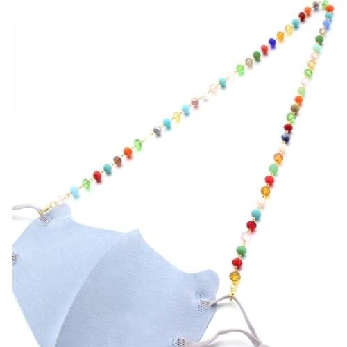 Face Mask Holder Lanyard Multicolor Faux Crystal Beaded Chain with Clips Eyeglass Anti-Lost Strap Hanger Cords Necklace