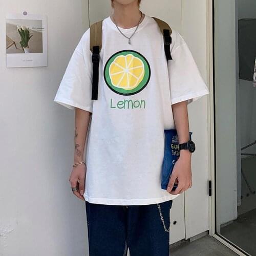 Oversize Unisex T-Shirt Summer 2021 Fruit Lemon Print Men Women Couple T Shirt O Neck Half Sleeve Casual Loose Top Tee