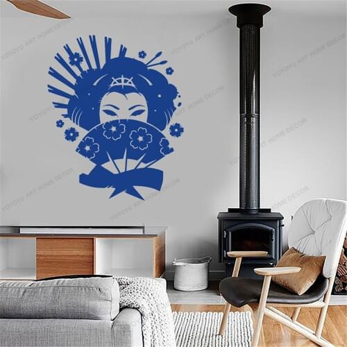 Geisha Japan Oriental Woman Fan Girl Wall Decal Decor Vinyl Stickers Lovers Bedroom Wall Decals Mural CX891