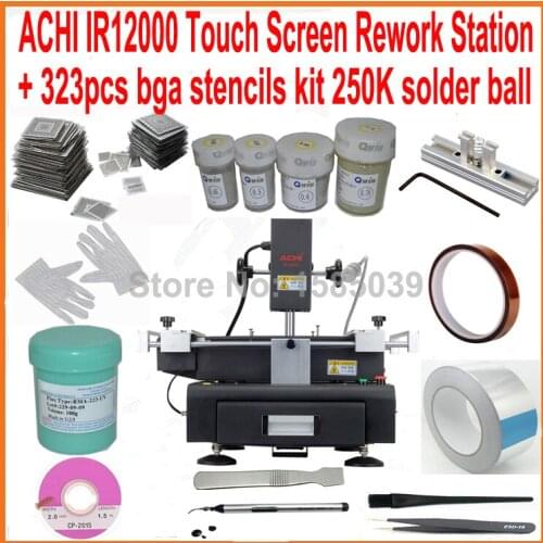 Hot sale ! ACHI IR12000 bga rework station 3 temperature zones touch screen IR soldering station with full set bga reballing kit