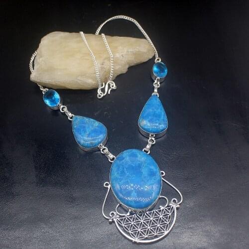 Hermosa Jewelry Blue Sea Sediment Topazz Silver Color Women Ladies Gifts Pendant Necklace Chain 47cm 20213409