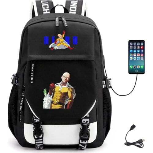 Anime One Punch Man USB Schoolbag Unisex Canvas Teenger Fabric Casual Packsack Backpack Student High Quality Laptop Bag