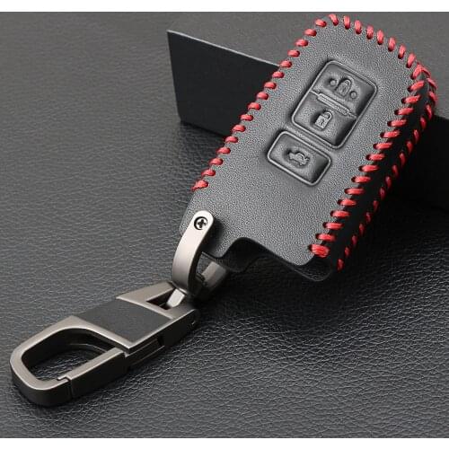 3 Buttons Leather Key Cover Fob Cases For Toyota Avalon Camry Corolla RAV4 Highlander Smart Key Keychain Car styling