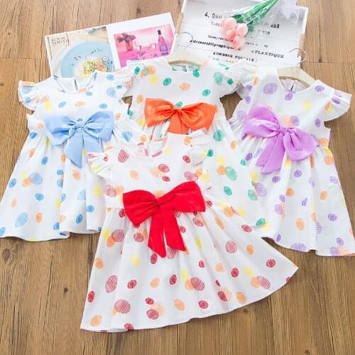Girls Summer Dress 2021 New Fashion Little Princess Party Dress Kids Flying Sleeve Bow Sundress For Child 1-5T