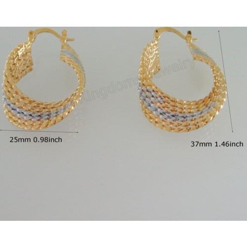 MIN ORDER 10$ can mix design/- YELLOW AND WHITE GOLD - COLOR FILLED COPPER BRASS TWIST HOOP EARRING TALL 1.46 INCH