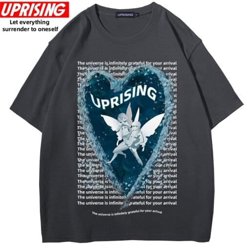 Hip Hop Streetwear Oversize T-shirt Angel Boy Thinking Letter Print T-shirt 2021 Mens Harajuku Cotton Short Sleeve Tops Tees