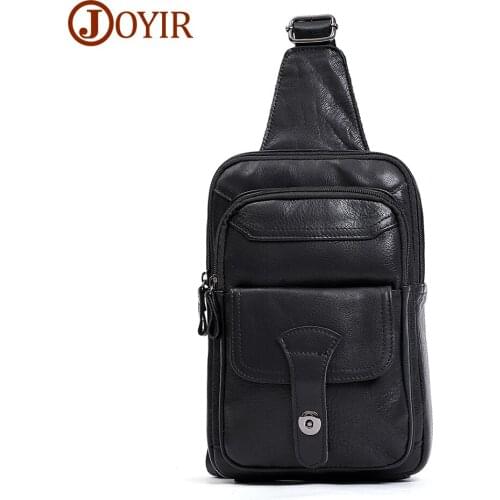 JOYIR Men Shoulder Bags Genuine Leather Fashion Chest Sling Bag Casual Travel Crossbody Chest Pack for iPad Mini High Quality