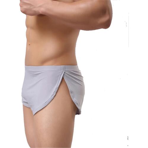 Mens Split Loose Boxer Shorts Underwear Underpants Soft Trunk Sexy Homem Cueca Comfy Pajamas Nightwear Male Panties