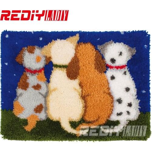 Latch Hook Rug Kits DIY Needlework Unfinished Crocheting Rug Yarn Cushion Mat The Dog Friends Embroidery Carpet Rug Needlework