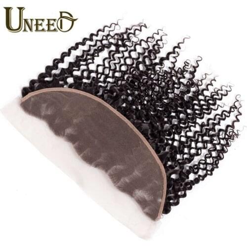 Uneed Hair Kinky Curly Lace Frontal Closure 13*4 Pre Plucked Peruvian Remy Human Hair Frontal With Baby Hair Can Match Bundles