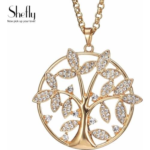 Tree of Life Pendant Necklace Women Jewelry Crystal Charm Collar Silver Color Gold Long Maxi Necklaces & Pendants XL07800