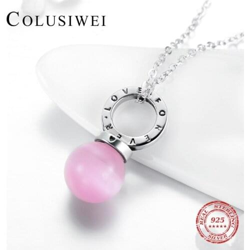 Hot Sale Authentic 925 Sterling Silver Forever Love Pink Opal Necklace Pendant For Women Charms Fashion Sparkling Silver Jewelry