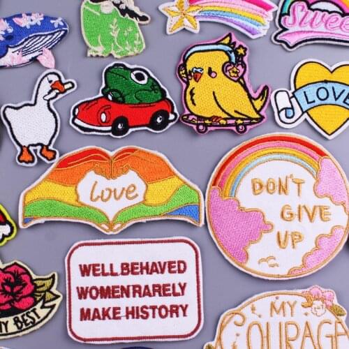 Rainbow Patches For Clothing Cartoon Frog Bird Embroidered Patches For Clothes Letter Embroidery Patch For T-shirt Badges Stripe